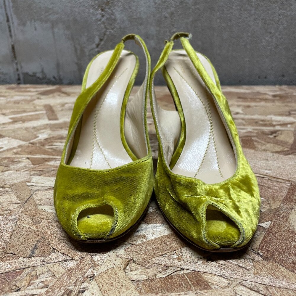 Kate Spade Chartreuse Velvet Peep-Toe Slingback Heels